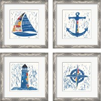 Framed 'Nautical Collage 4 Piece Framed Art Print Set' border=