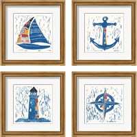 Framed 'Nautical Collage 4 Piece Framed Art Print Set' border=