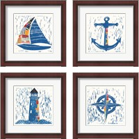 Framed 'Nautical Collage 4 Piece Framed Art Print Set' border=