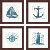 Framed 'Nautical Collage on White 4 Piece Framed Art Print Set' border=