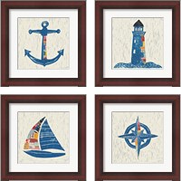 Framed 'Nautical Collage on Linen 4 Piece Framed Art Print Set' border=