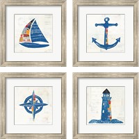 Framed 'Nautical Collage on Newsprint 4 Piece Framed Art Print Set' border=