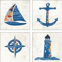 Framed 'Nautical Collage on Newsprint 4 Piece Art Print Set' border=