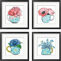 Framed 'Floral Teacups 4 Piece Framed Art Print Set' border=