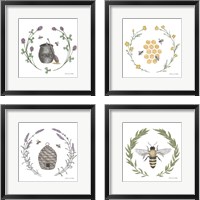 Framed 'Happy to Bee Home 4 Piece Framed Art Print Set' border=