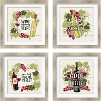 Framed 'Wine and Friends 4 Piece Framed Art Print Set' border=