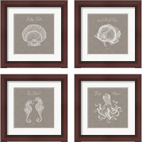 Framed 'Underwater Life Greige 4 Piece Framed Art Print Set' border=