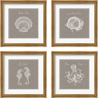 Framed 'Underwater Life Greige 4 Piece Framed Art Print Set' border=