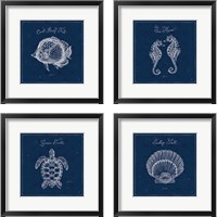 Framed 'Underwater Life Navy 4 Piece Framed Art Print Set' border=