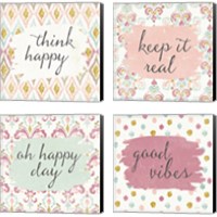 Framed 'Soft Deco Words 4 Piece Canvas Print Set' border=