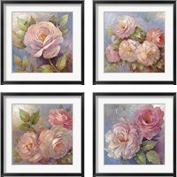 Framed 'Roses on Blue 4 Piece Framed Art Print Set' border=