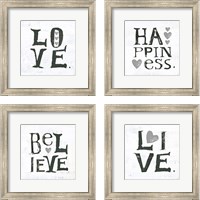 Framed 'Gray Hearts 4 Piece Framed Art Print Set' border=