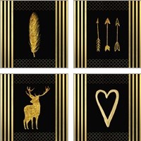 Framed 'Black & Gold 4 Piece Art Print Set' border=