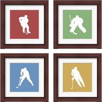 Framed 'Hockey Player Silhouette 4 Piece Framed Art Print Set' border=