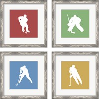 Framed 'Hockey Player Silhouette 4 Piece Framed Art Print Set' border=