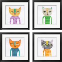 Framed 'Cool Cats 4 Piece Framed Art Print Set' border=