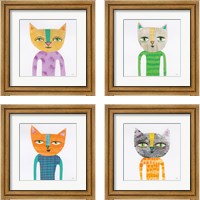 Framed 'Cool Cats 4 Piece Framed Art Print Set' border=