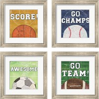 Framed 'On the Field 4 Piece Framed Art Print Set' border=