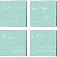 Framed 'Underline Bath Teal 4 Piece Canvas Print Set' border=