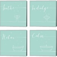 Framed 'Underline Bath Teal 4 Piece Canvas Print Set' border=