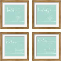 Framed 'Underline Bath Teal 4 Piece Framed Art Print Set' border=