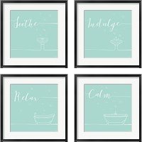 Framed 'Underline Bath Teal 4 Piece Framed Art Print Set' border=