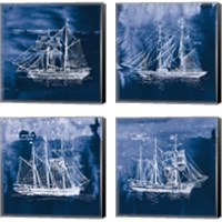 Framed 'Sailing Ships Indigo 4 Piece Canvas Print Set' border=