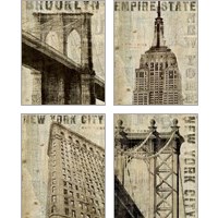 Framed 'Vintage NY 4 Piece Art Print Set' border=