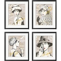 Framed 'Fashion Week Paris Halftone 4 Piece Framed Art Print Set' border=