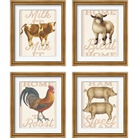 Framed 'Farm Animal 4 Piece Framed Art Print Set' border=