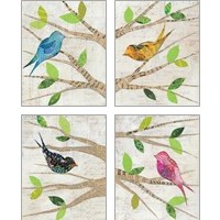 Framed 'Birds in Spring 4 Piece Art Print Set' border=