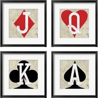 Framed 'Playing Cards Antique 4 Piece Framed Art Print Set' border=