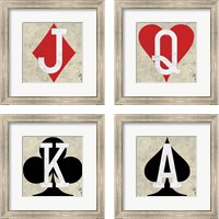 Framed 'Playing Cards Antique 4 Piece Framed Art Print Set' border=