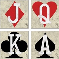 Framed 'Playing Cards Antique 4 Piece Art Print Set' border=