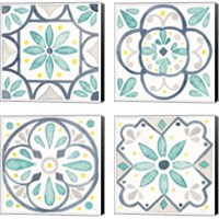 Framed 'Garden Getaway Tile White 4 Piece Canvas Print Set' border=