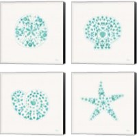 Framed 'Sea Charms Teal 4 Piece Canvas Print Set' border=