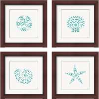 Framed 'Sea Charms Teal 4 Piece Framed Art Print Set' border=