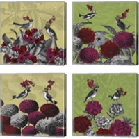 Framed 'Blooming Birds Florals 4 Piece Canvas Print Set' border=