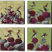 Framed 'Blooming Birds Florals 4 Piece Canvas Print Set' border=