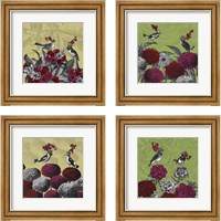 Framed 'Blooming Birds Florals 4 Piece Framed Art Print Set' border=