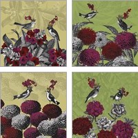 Framed 'Blooming Birds Florals 4 Piece Art Print Set' border=