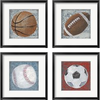 Framed 'Grunge Sporting 4 Piece Framed Art Print Set' border=