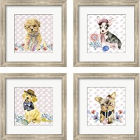 Framed 'Easter Pups 4 Piece Framed Art Print Set' border=