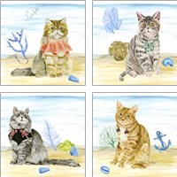 Framed 'Summer Purr Party 4 Piece Art Print Set' border=