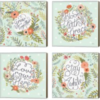 Framed 'Retro Garden Mint4 Piece Canvas Print Set' border=