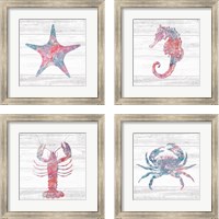 Framed 'Ocean Life 4 Piece Framed Art Print Set' border=