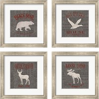 Framed 'Soft Lodge Dark with Red 4 Piece Framed Art Print Set' border=