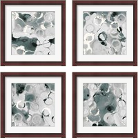 Framed 'Teal Spatter  4 Piece Framed Art Print Set' border=