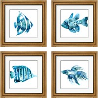 Framed 'Fish 4 Piece Framed Art Print Set' border=