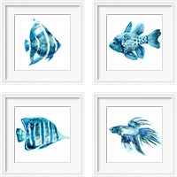 Framed 'Fish 4 Piece Framed Art Print Set' border=